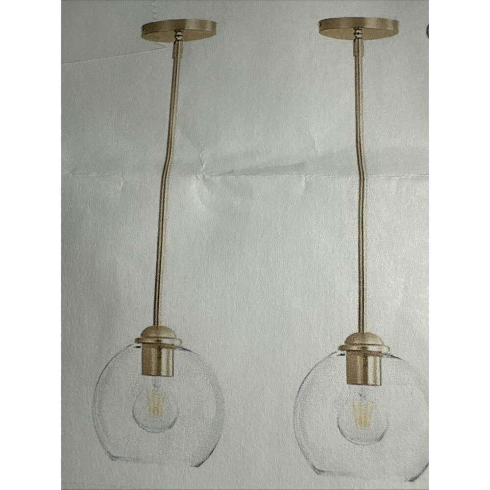 2 Pack Brushed Gold Pendant Lights for Kitchen Island - Cylinder Clear Globe
